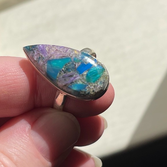Siberian Charoite in Chrysocolla silver rings - Picture 7 of 7